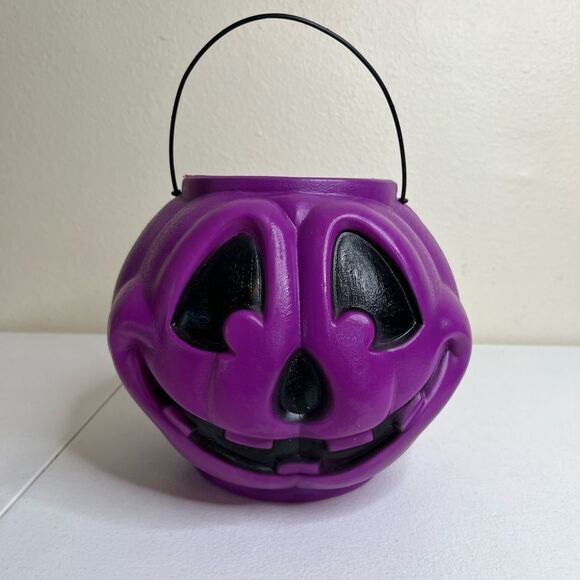 Vintage General Foam Plastics Blow Mold Purple Pumpkin Jack O Lantern Bucket - Picture 11 of 11